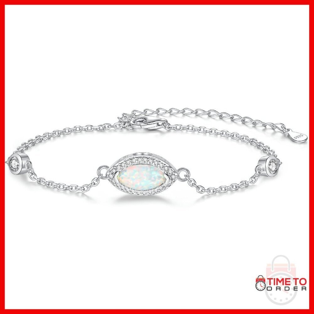 Sterling Silver Cremation Bracelet with Opal Charm, Adjustable Chain